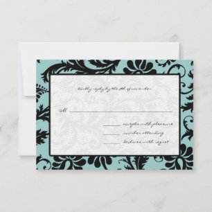 Cartes RSVP - Noir et blanc Damas Aqua Bleu