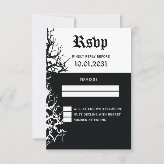 Cartes RSVP Noir Et Blanc Pour Mariage Halloween (Devant)