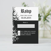 Cartes RSVP Noir Et Blanc Pour Mariage Halloween (Debout devant)