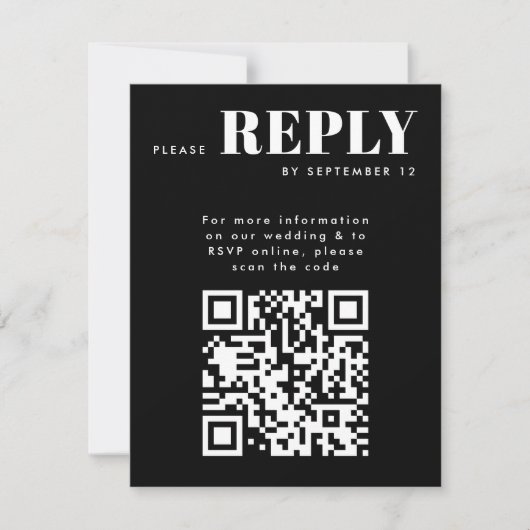 Cartes RSVP noir et élégant pour code QR Mariage (Devant)