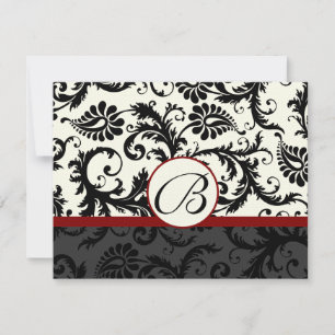 Cartes RSVP-Noir et ivoire Damas Maroon Triage