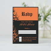 Cartes RSVP Noir Et Orange Halloween Mariage (Debout devant)