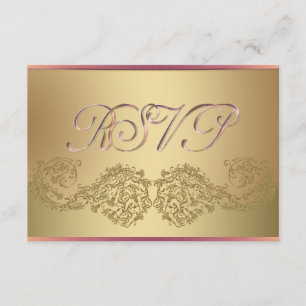 Cartes RSVP or et rose damas
