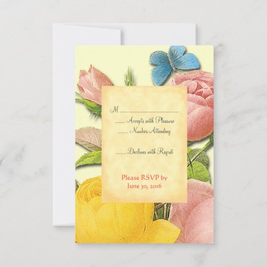 Cartes RSVP personnalisées pour Rose et Jaune (Dos)
