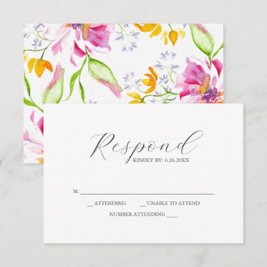 Cartes RSVP Pink Floral Patal (Devant / Derrière)