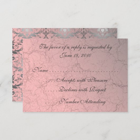 Cartes RSVP Pink Grunge Damask (Devant / Derrière)
