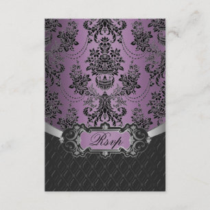 Cartes RSVP Plum Lapis violet Mariage damassé noir