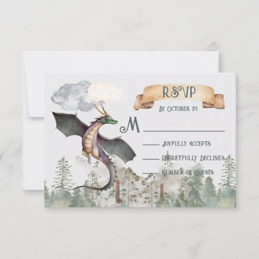 Cartes RSVP pour dragon de forêt enchantée (Devant)