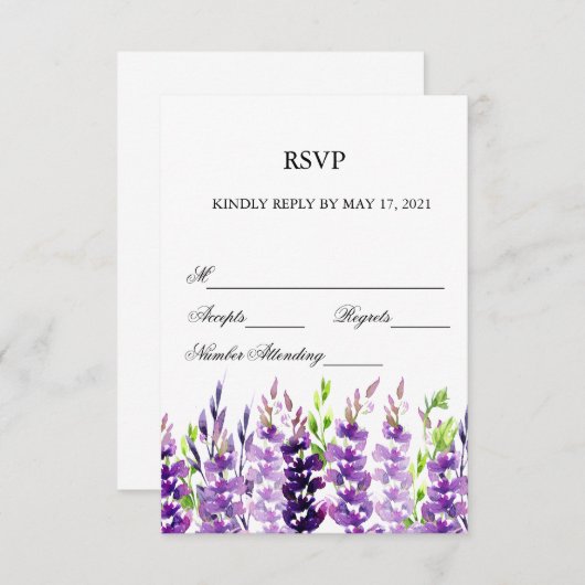 Cartes RSVP pour Lavender couleur Mariage violet (Devant / Derrière)