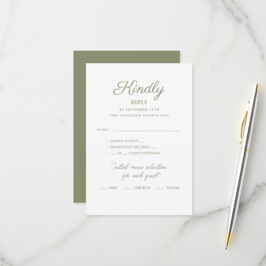 Cartes RSVP pour mariage. (Devant/Arrière en situation)