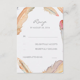 Cartes RSVP pour mariage à l'aquarelle Boho Feathe