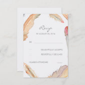 Cartes RSVP pour mariage à l'aquarelle Boho Feathe (Devant / Derrière)