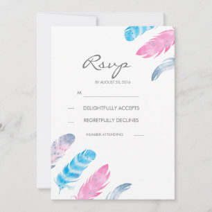 Cartes RSVP pour mariage à l'aquarelle Boho Feathe