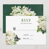 Cartes RSVP pour mariage à papillon Hydrangea blan (Devant / Derrière)