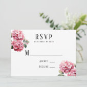Cartes RSVP pour mariage à papillon rose Hydrangea (Debout devant)