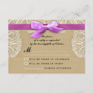 Cartes RSVP pour mariage en dentelle blanche et bu