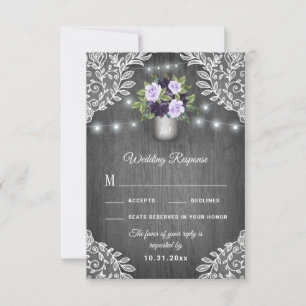 Cartes RSVP pour mariage en dentelle fleurie gris