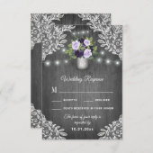 Cartes RSVP pour mariage en dentelle fleurie gris (Devant / Derrière)