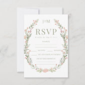 Cartes RSVP pour mariage fleur sauvage rose vert (Devant)