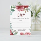 Cartes RSVP pour mariage Foliage Rose de Bourgogne (Debout devant)