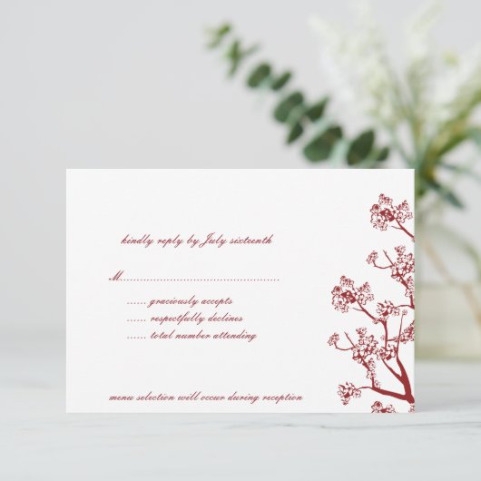 Cartes RSVP pour mariage oriental en fleurs de cer (Debout devant)