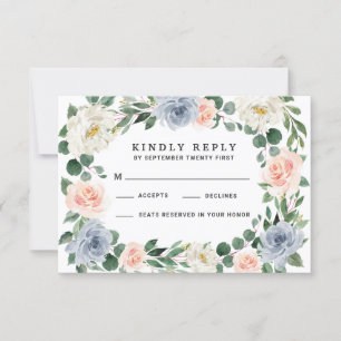 Cartes RSVP pour mariage rose rose pâle bleu foncé