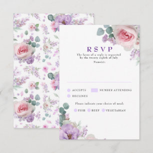 Cartes RSVP pour mariage rose violet végétal