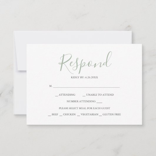 Cartes RSVP Pour Mariage Sage Green (Devant)