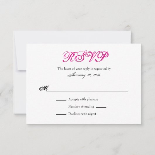 Cartes RSVP pour mariage simple rose chaud (Devant)