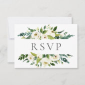 Cartes RSVP pour mariage vert à fleurs blanches (Devant)