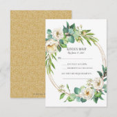 Cartes RSVP pour mariage vert or blanc floral (Devant / Derrière)