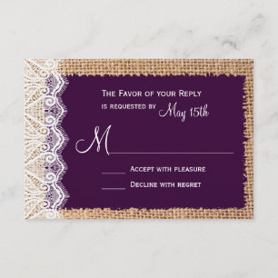 Cartes RSVP pourpres Burlap Russe Country