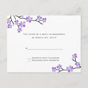 Cartes RSVP pourpres en fleurs de cerisier