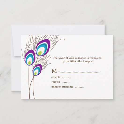 Cartes RSVP pourpres Peacock (Devant)