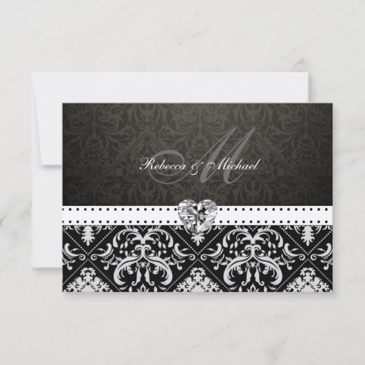 Cartes RSVP Premium en argent métallique Damask (Devant)