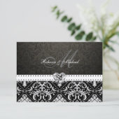 Cartes RSVP Premium en argent métallique Damask (Debout devant)