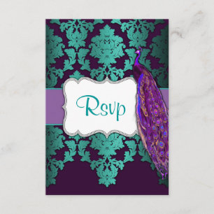 Cartes RSVP Purple Peacock & Turquoise Mariage dam