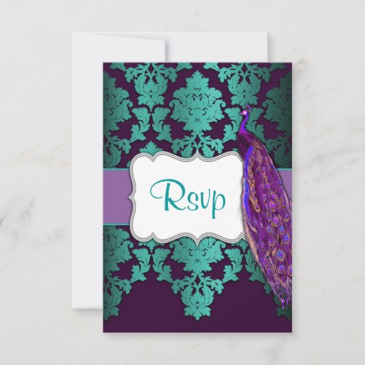 Cartes RSVP Purple Peacock & Turquoise Mariage dam (Devant)