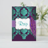 Cartes RSVP Purple Peacock & Turquoise Mariage dam (Debout devant)