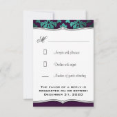 Cartes RSVP Purple Peacock & Turquoise Mariage dam (Dos)