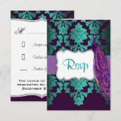 Cartes RSVP Purple Peacock & Turquoise Mariage dam (Devant / Derrière)