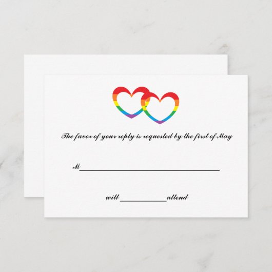 Cartes RSVP "Rainbow Double Hearts" (Devant / Derrière)