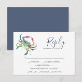 Cartes RSVP Répondre au crabe d'aquarelle (Devant / Derrière)