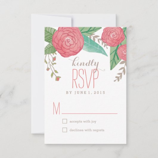 Cartes RSVP/réponse Mariage de fleurs peintes (Devant)
