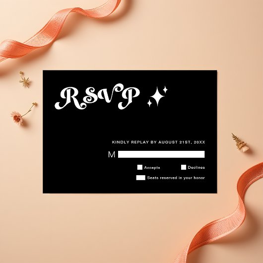 Cartes RSVP Retro Moderne Soigné Noir Mariage