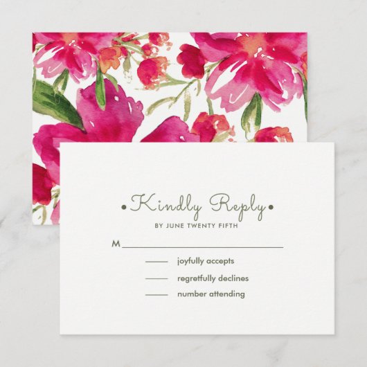 Cartes RSVP Romantic Watercol Floral Wedal (Devant / Derrière)