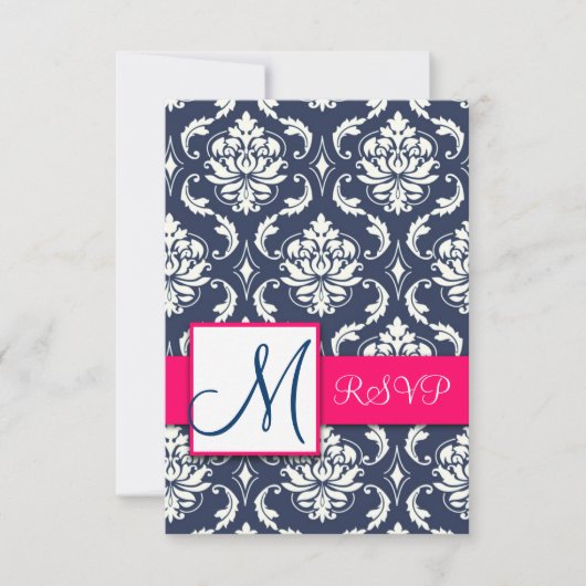 Cartes RSVP Rose Damassé Bleu pour Invitations Car (Devant)