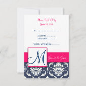 Cartes RSVP Rose Damassé Bleu pour Invitations Car (Dos)