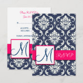 Cartes RSVP Rose Damassé Bleu pour Invitations Car (Devant / Derrière)