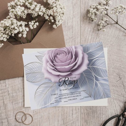 Cartes RSVP Rose de mariage élégant Lavender